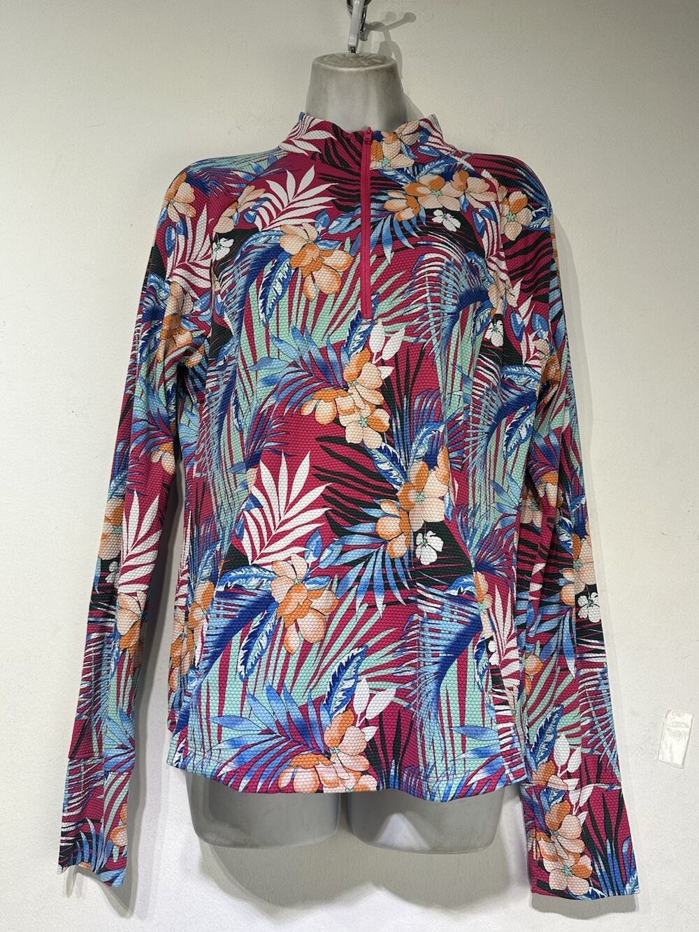 Tommy Bahama Golf Tennis Women’s Floral Long Sleeve Shirt 1/4 Zip Size XL